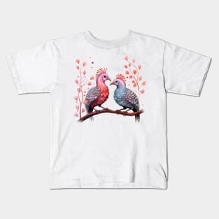 Valentine Kissing Guinea Fowl Bird Couple Kids T-Shirt